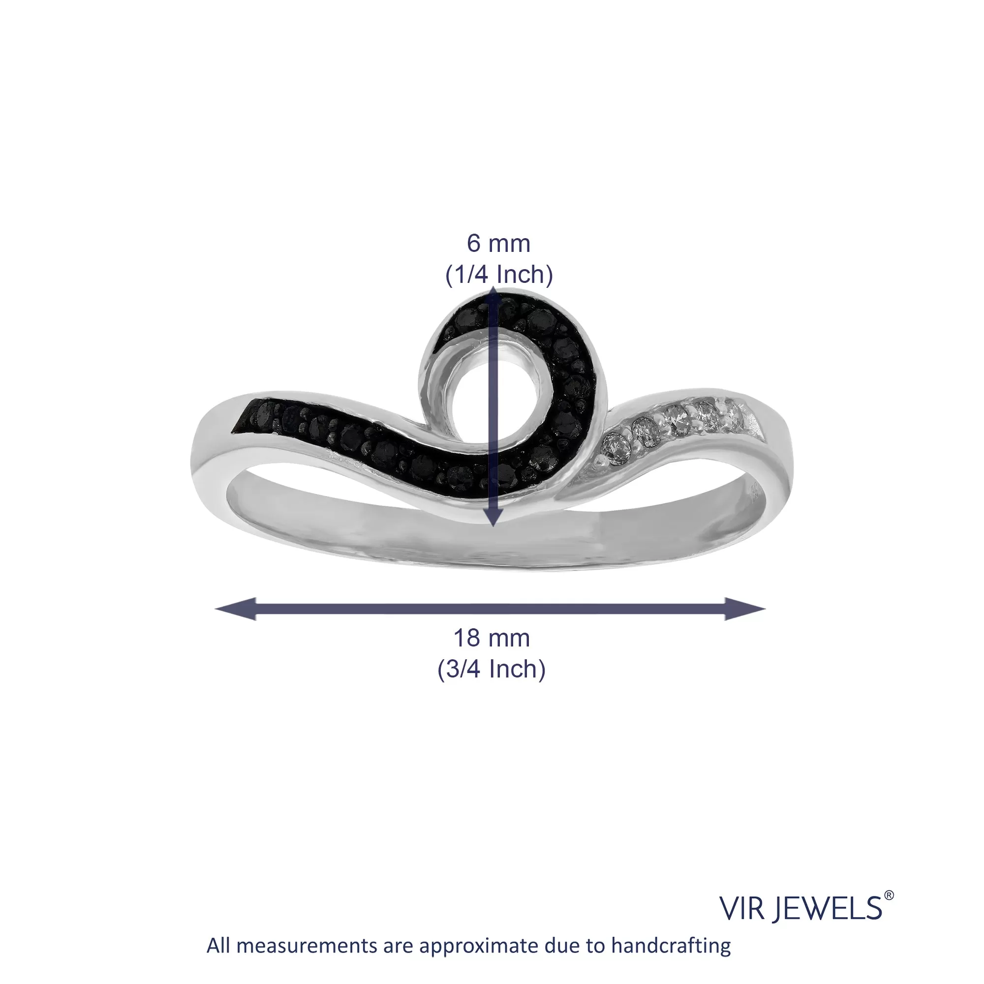 0.15 cttw Black and White Diamond Ring .925 Sterling Silver with Rhodium