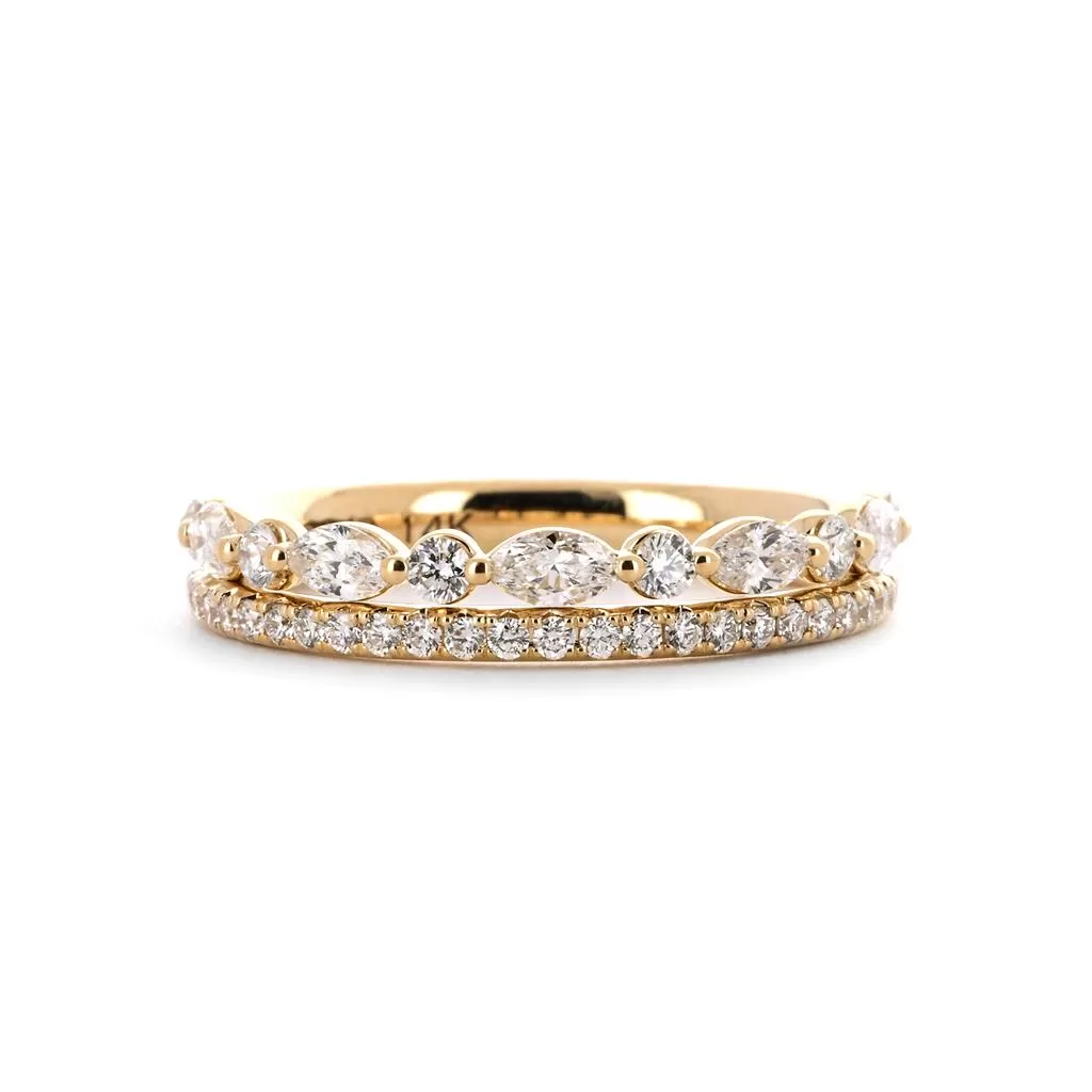 0.70ctw Round   Marquise Double Diamond Band - 14K Yellow Gold