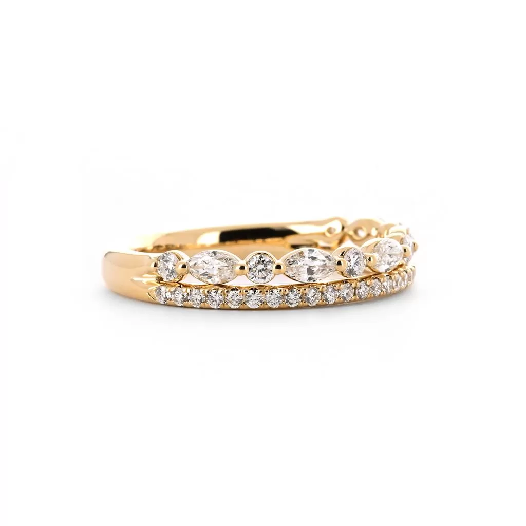 0.70ctw Round   Marquise Double Diamond Band - 14K Yellow Gold