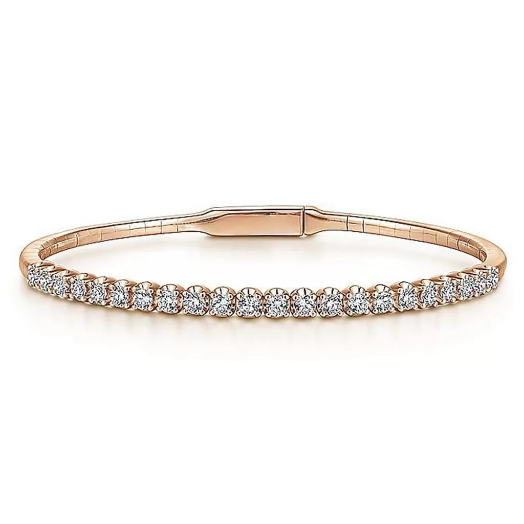 0.97ctw Round Diamond Bangle Bracelet - Rose Gold