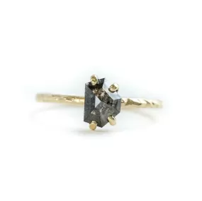 0.98ct Rosecut Black Shield Geometric Galaxy Diamond and Dainty Carved Yellow Gold Low Profile Solitaire