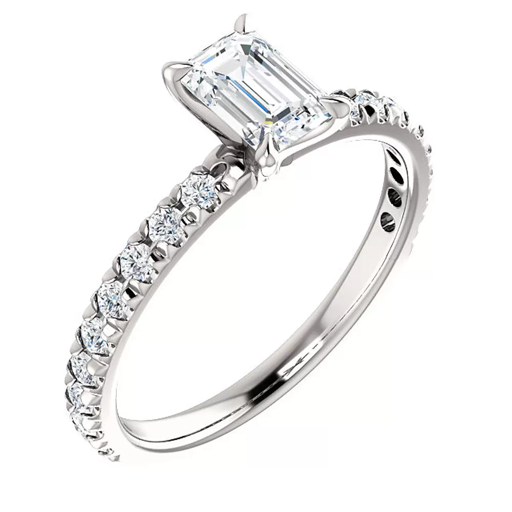 1 1/2 Ct Emerald Cut Diamond Engagement Ring 14k White Gold