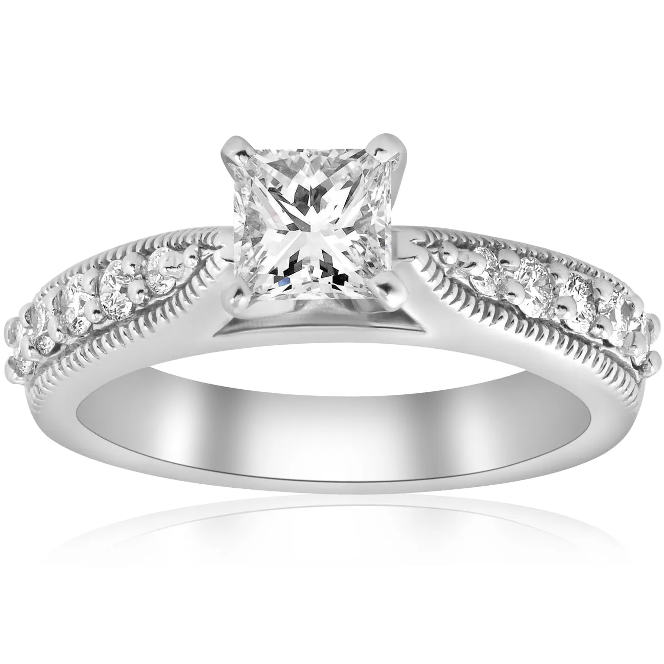 1 3/8ct Vintage Princess Cut Diamond Engagement Ring Art Deco 14k White Gold