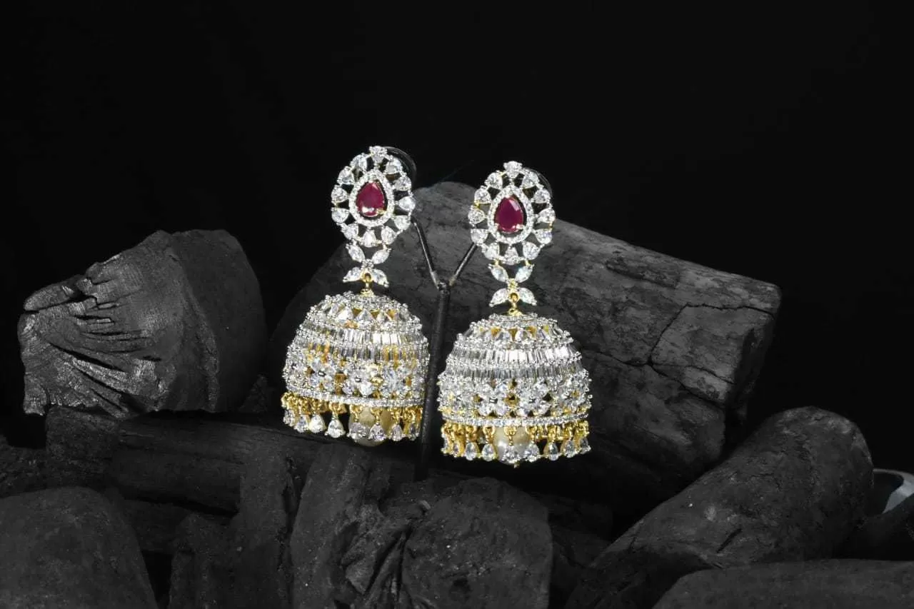 1 Gram Gold American Diamond Jhumka Earring