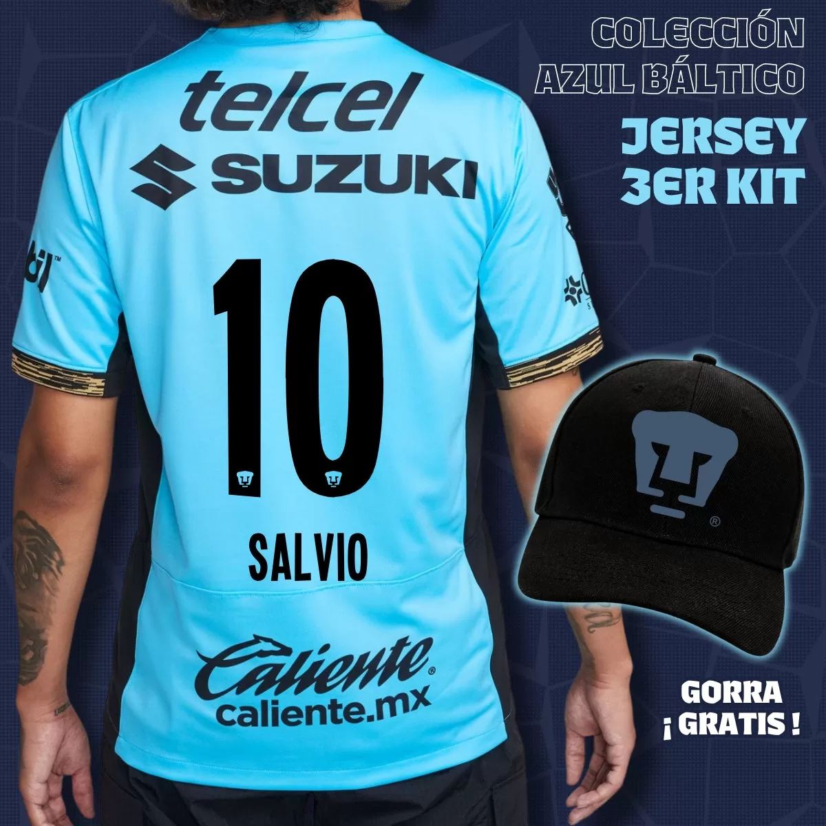 10 Eduardo Salvio - Colección Azul Báltico - Jersey Tercer Kit   Gorra de Regalo