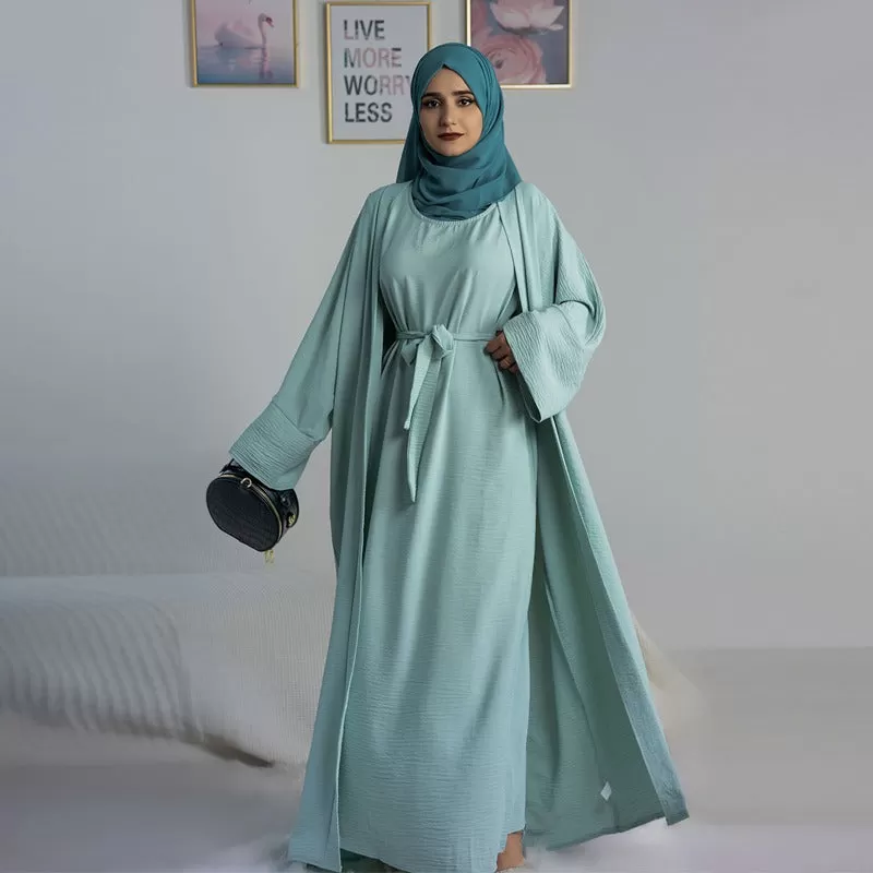 12 Color Options 2 Pieces Set Abaya Dress Muslim Women Clothing Suit With Out Abaya And Inner Dress