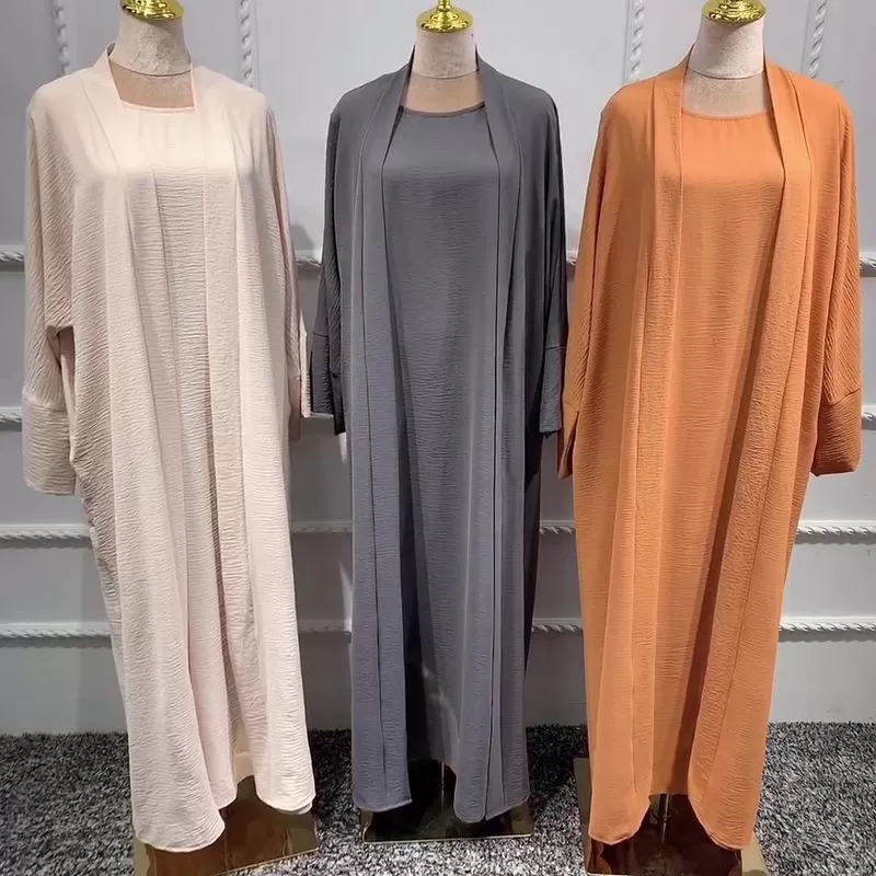 12 Color Options 2 Pieces Set Abaya Dress Muslim Women Clothing Suit With Out Abaya And Inner Dress