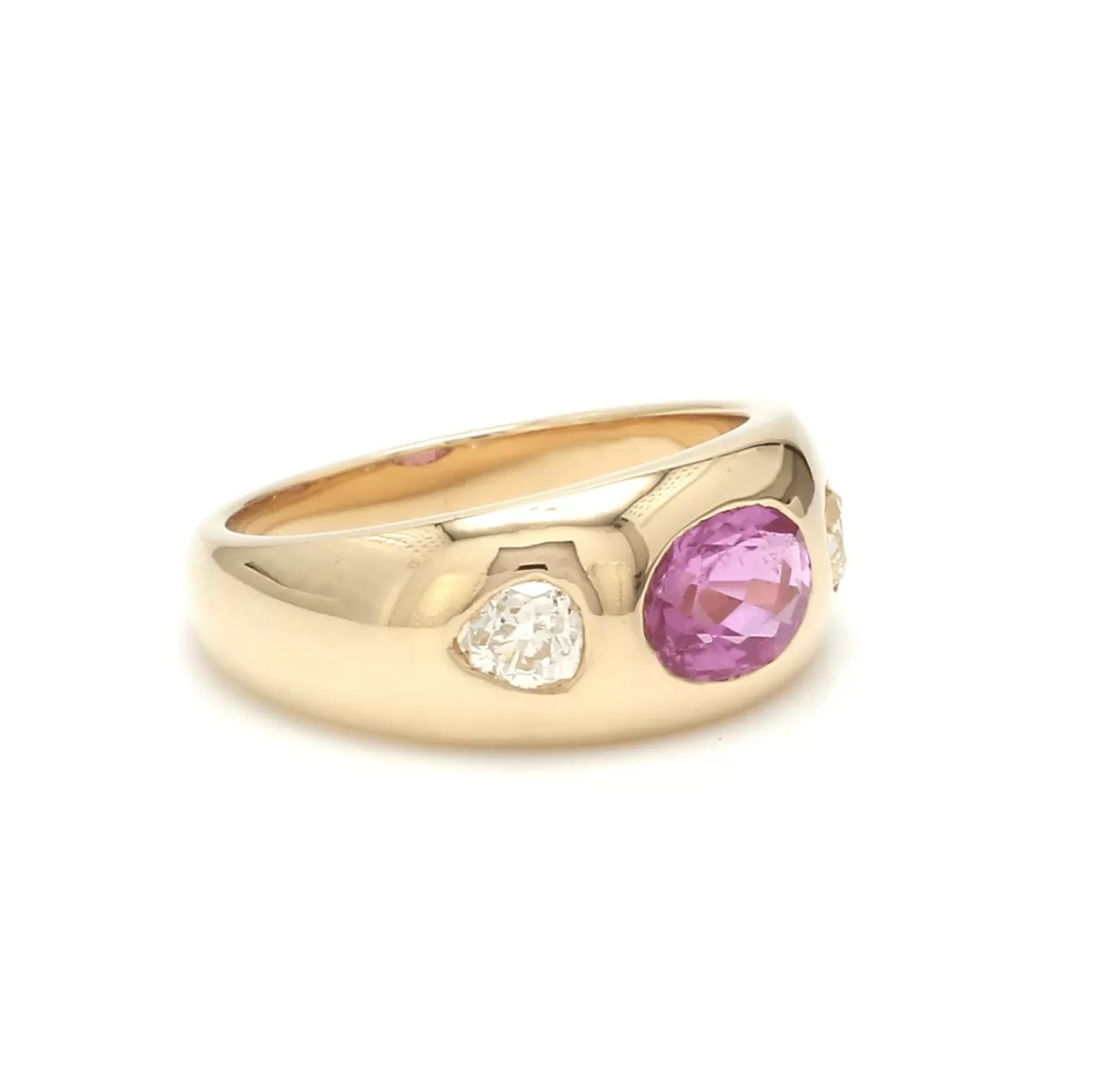 14K & 18K Gold Oval Pink Sapphire & Diamond Dome Ring