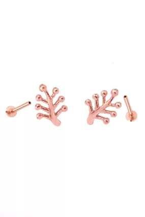 14k Gold Leaf Internally Threaded Flat Back Earring Labret Piercing