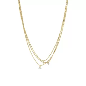 14k Mixed Diamond Triple Strand Tube Bar Chain Necklace