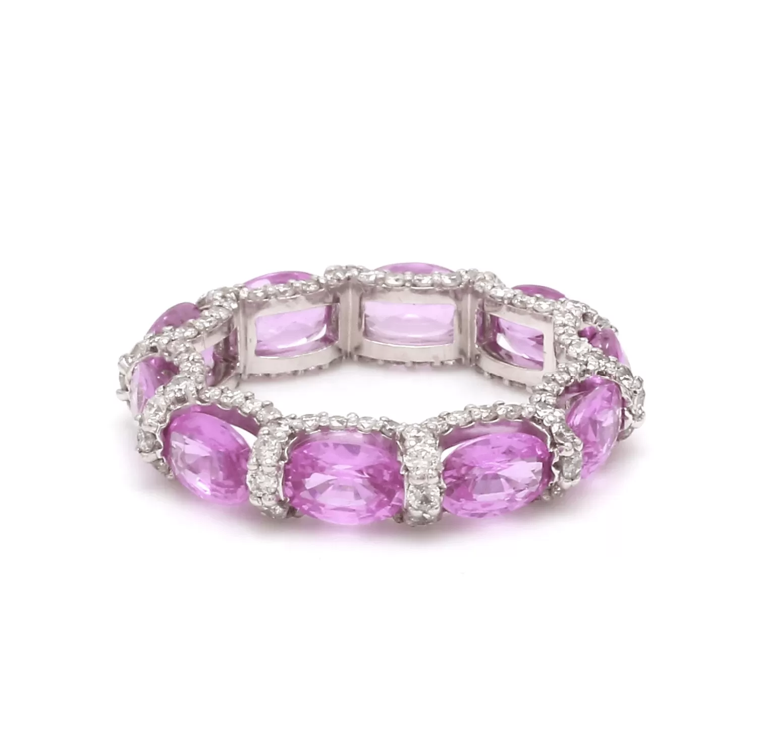 14K or 18K Gold Oval East West Pink Sapphire and Pave 360 Diamond Eternity Band