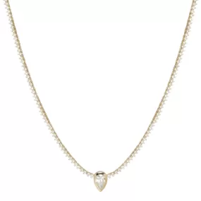 14k Prong Diamond Tennis Necklace with Pear Diamond Pendant