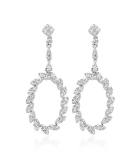 14K White Gold Diamond Dangle Drop Earrings