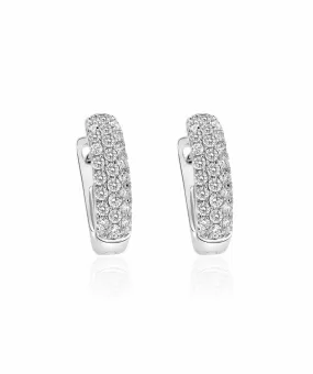 14K White Gold Diamond Three Row Hoop Earrings