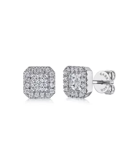 14K White Gold Pave Diamond Geometric Studs