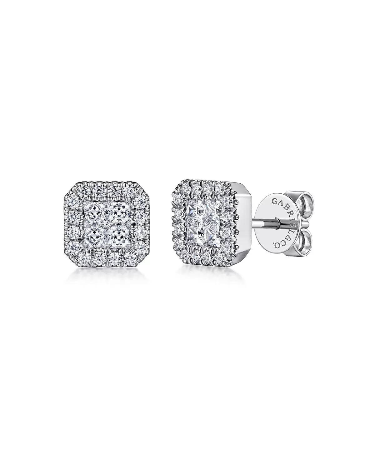 14K White Gold Pave Diamond Geometric Studs