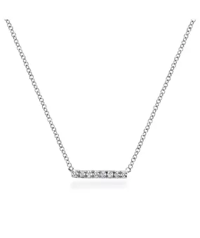 14K White Gold Petite Pave Diamond Bar Necklace