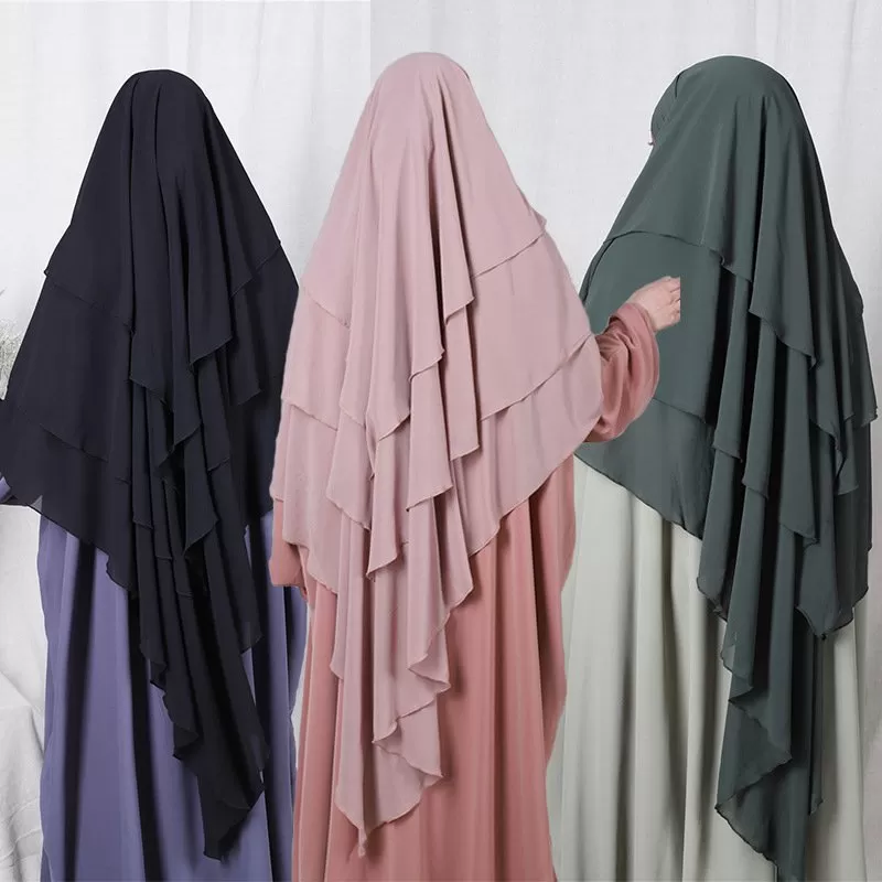 15 Color Options 3 Layer Chiffon Long Khima For Muslim Women