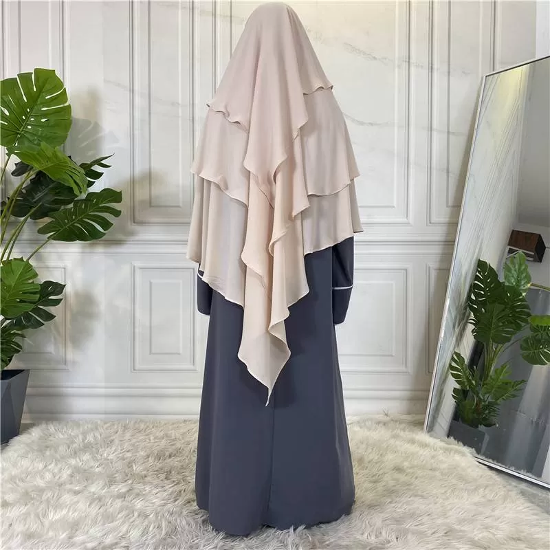 15 Color Options 3 Layer Chiffon Long Khima For Muslim Women