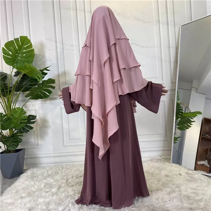 15 Color Options 3 Layer Chiffon Long Khima For Muslim Women