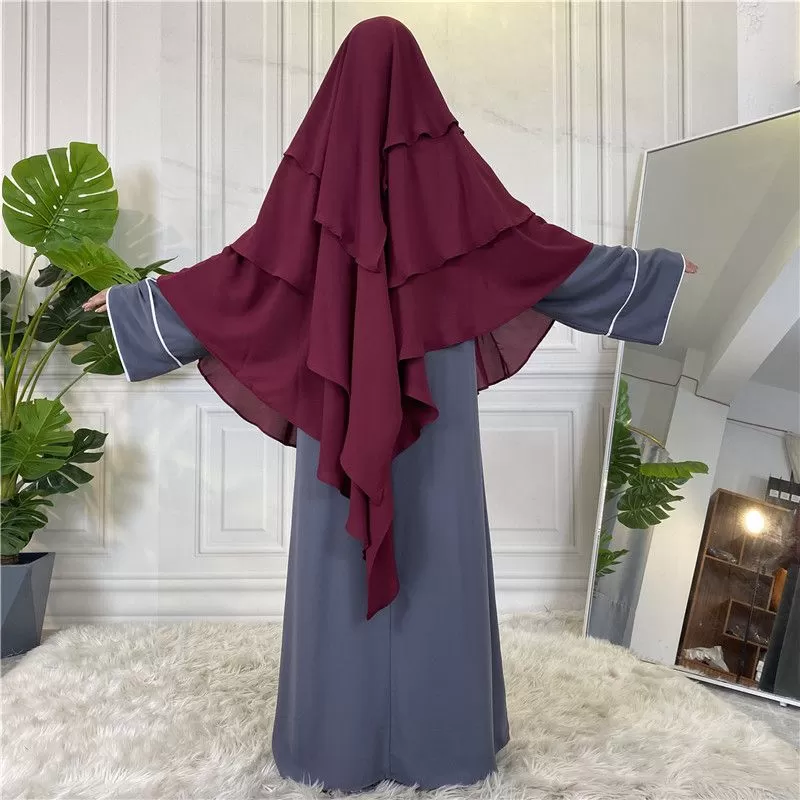 15 Color Options 3 Layer Chiffon Long Khima For Muslim Women