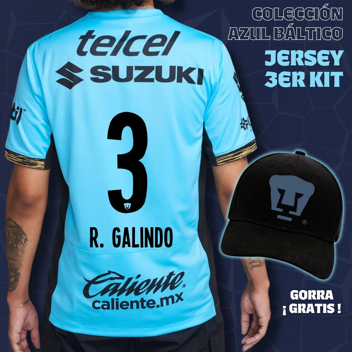 3 Ricardo Galindo - Colección Azul Báltico - Jersey Tercer Kit   Gorra de Regalo