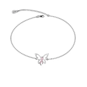 925 Sterling Silver Breast Cancer Awareness Bracelet Cross Pink Ribbon Bracelet Breast Cancer Survivor Gifts for Women