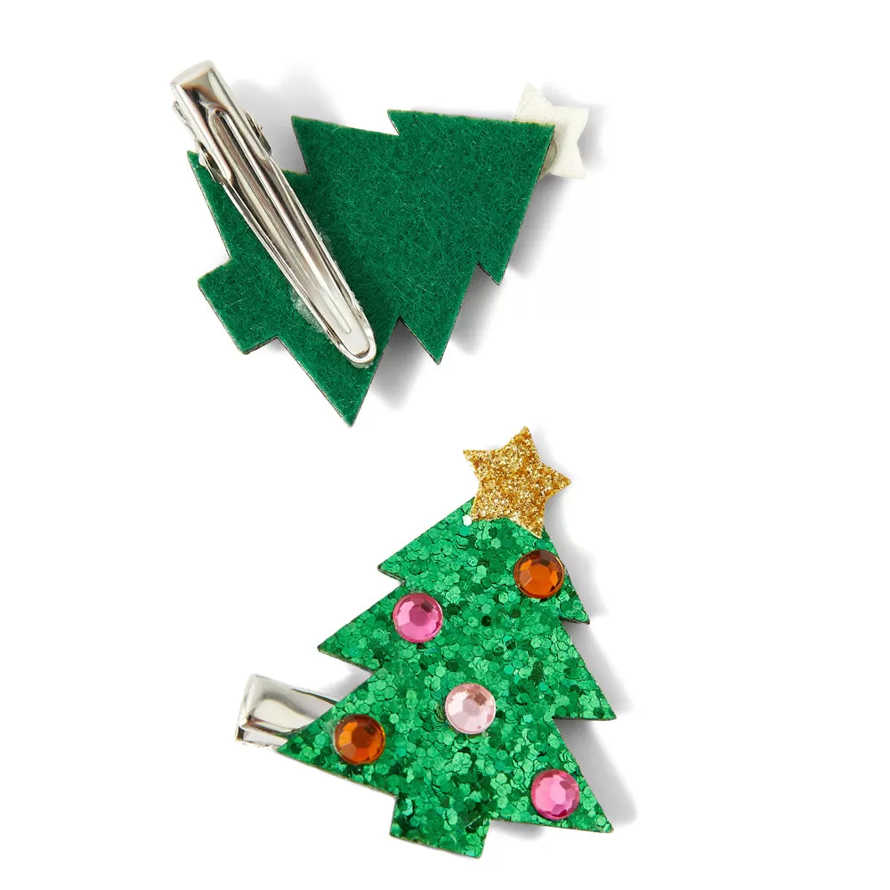 Accessorize London Girl's Green Christmas Tree Salon Clips Set Of 2