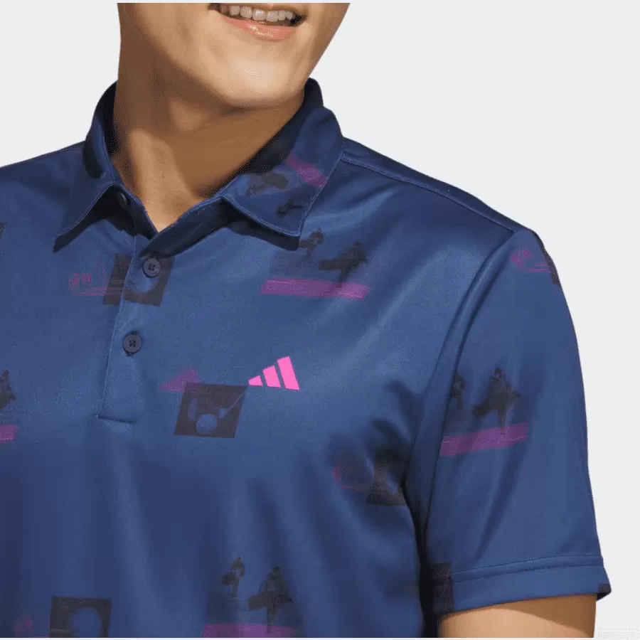 Adidas Allover-Print Golf Polo Shirt - Navy