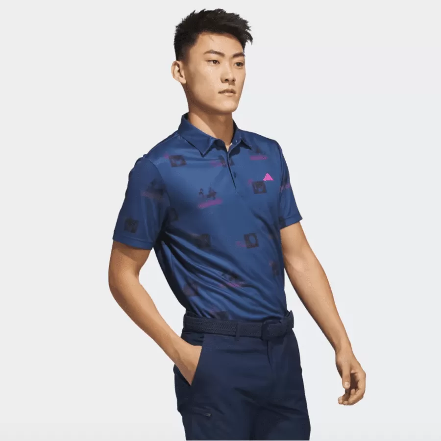 Adidas Allover-Print Golf Polo Shirt - Navy