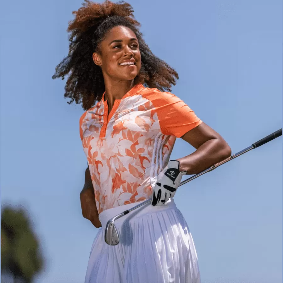 Adidas Ladies Floral Golf Polo Shirt - Orange