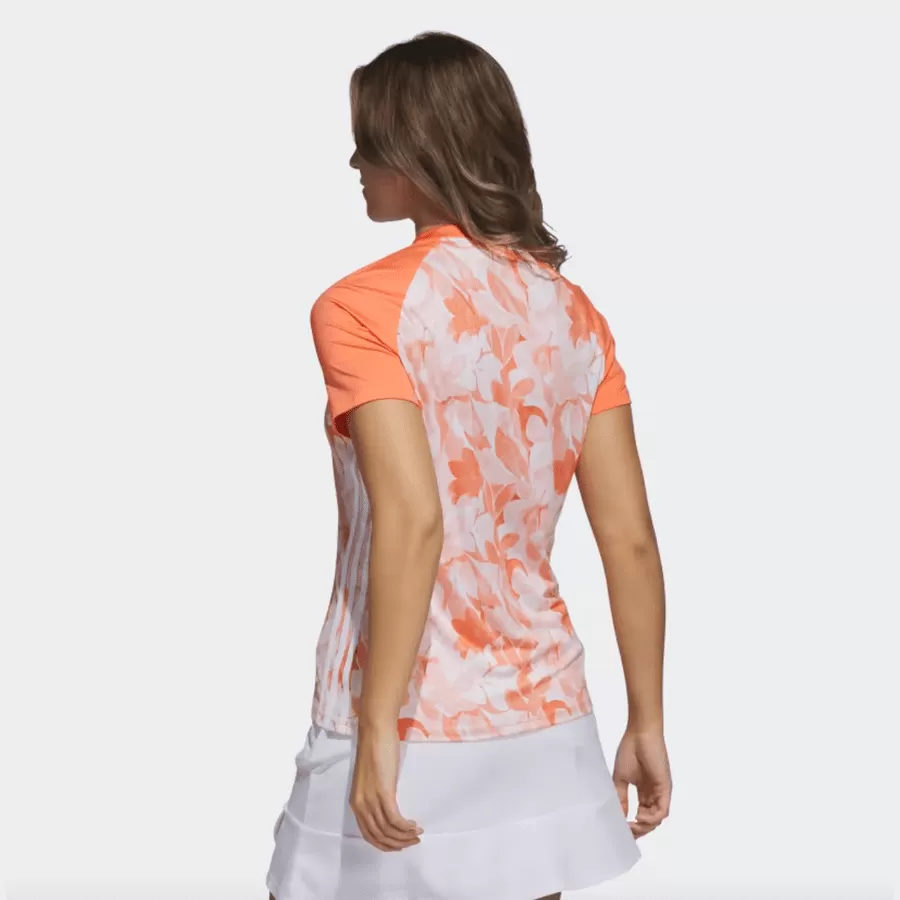 Adidas Ladies Floral Golf Polo Shirt - Orange