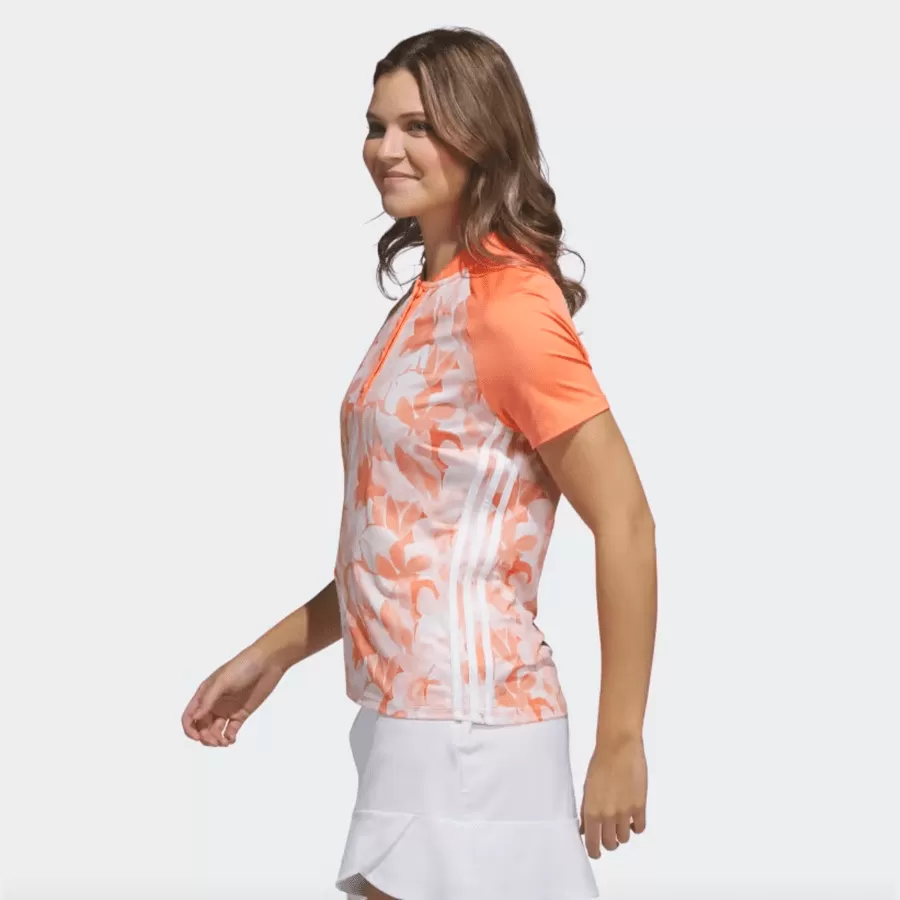 Adidas Ladies Floral Golf Polo Shirt - Orange