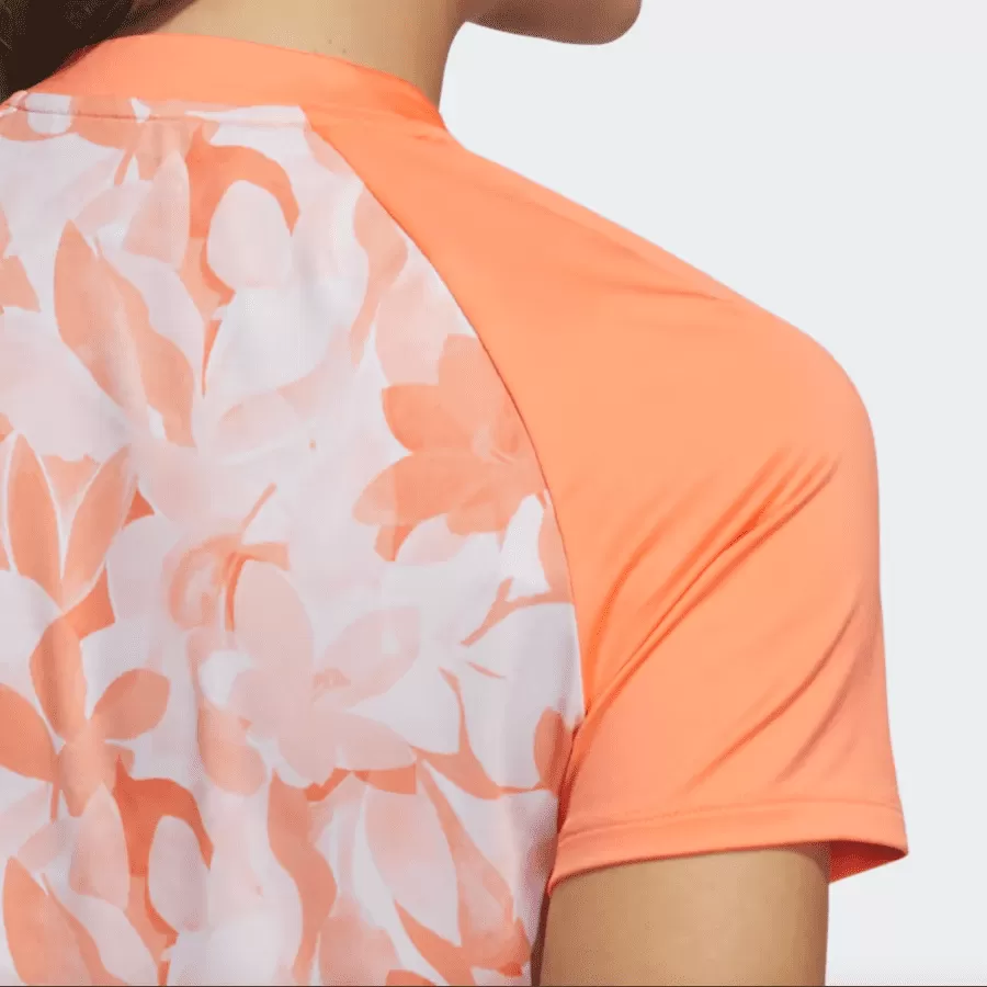 Adidas Ladies Floral Golf Polo Shirt - Orange