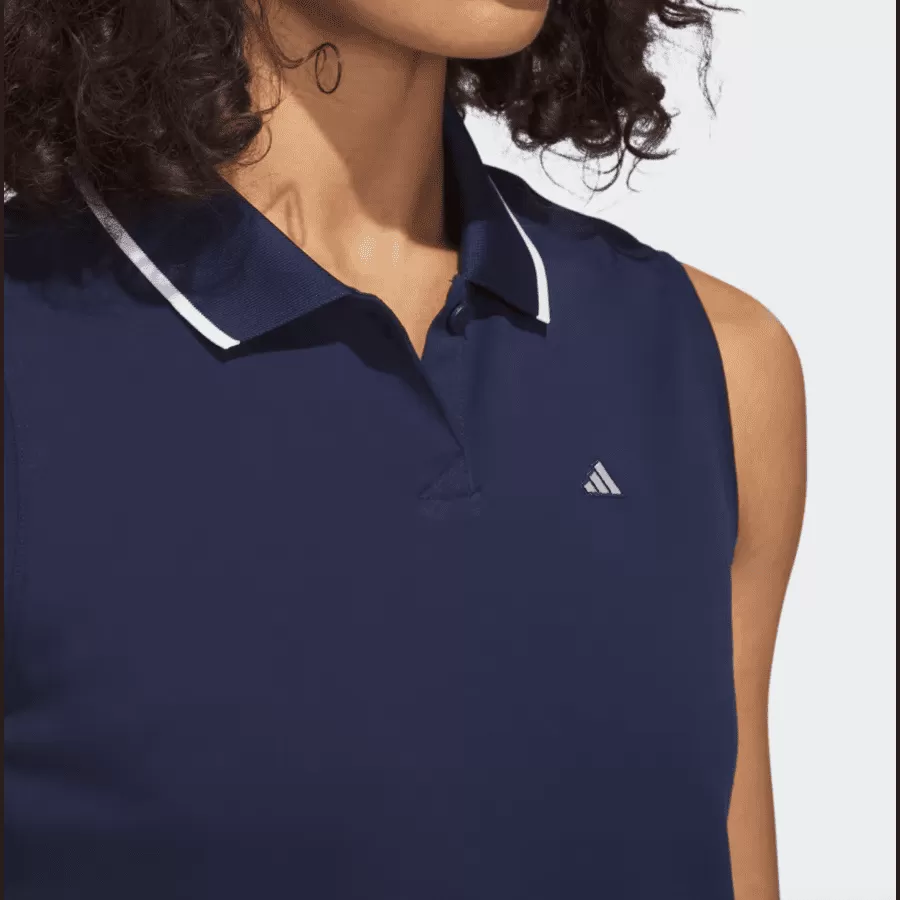 Adidas Ladies Go-To Piqué Sleeveless Golf Polo Shirt - Blue