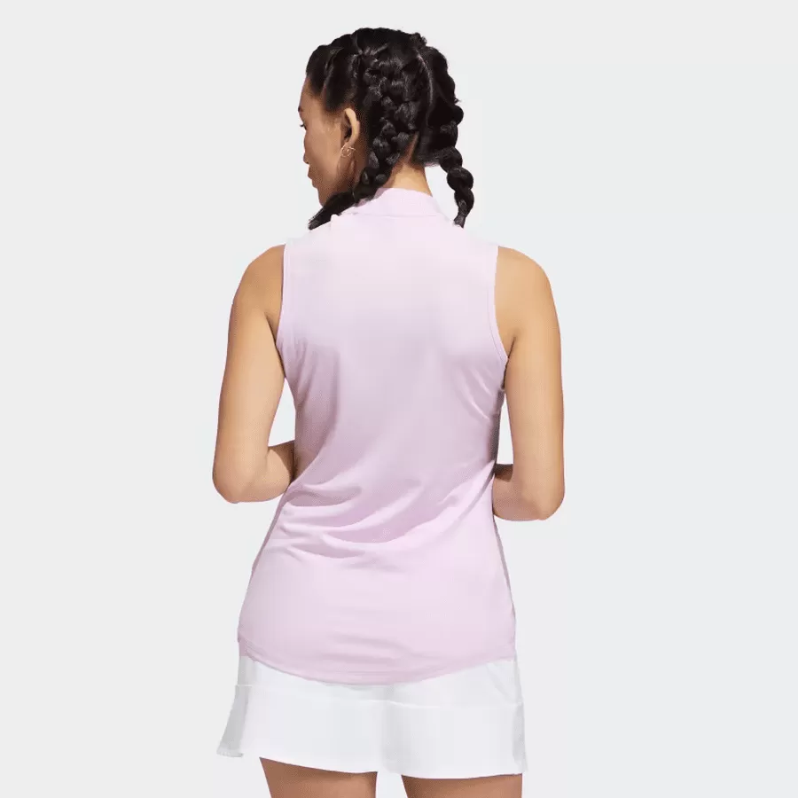 Adidas Ladies Herringbone Stripe Sleeveless Polo Shirt - Pink