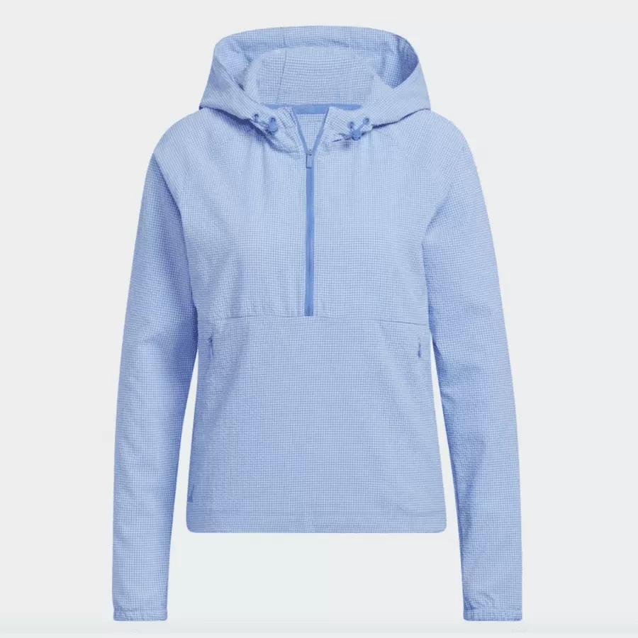 Adidas Ladies Seersucker 1/4-Zip Golf Hoodie - Blue