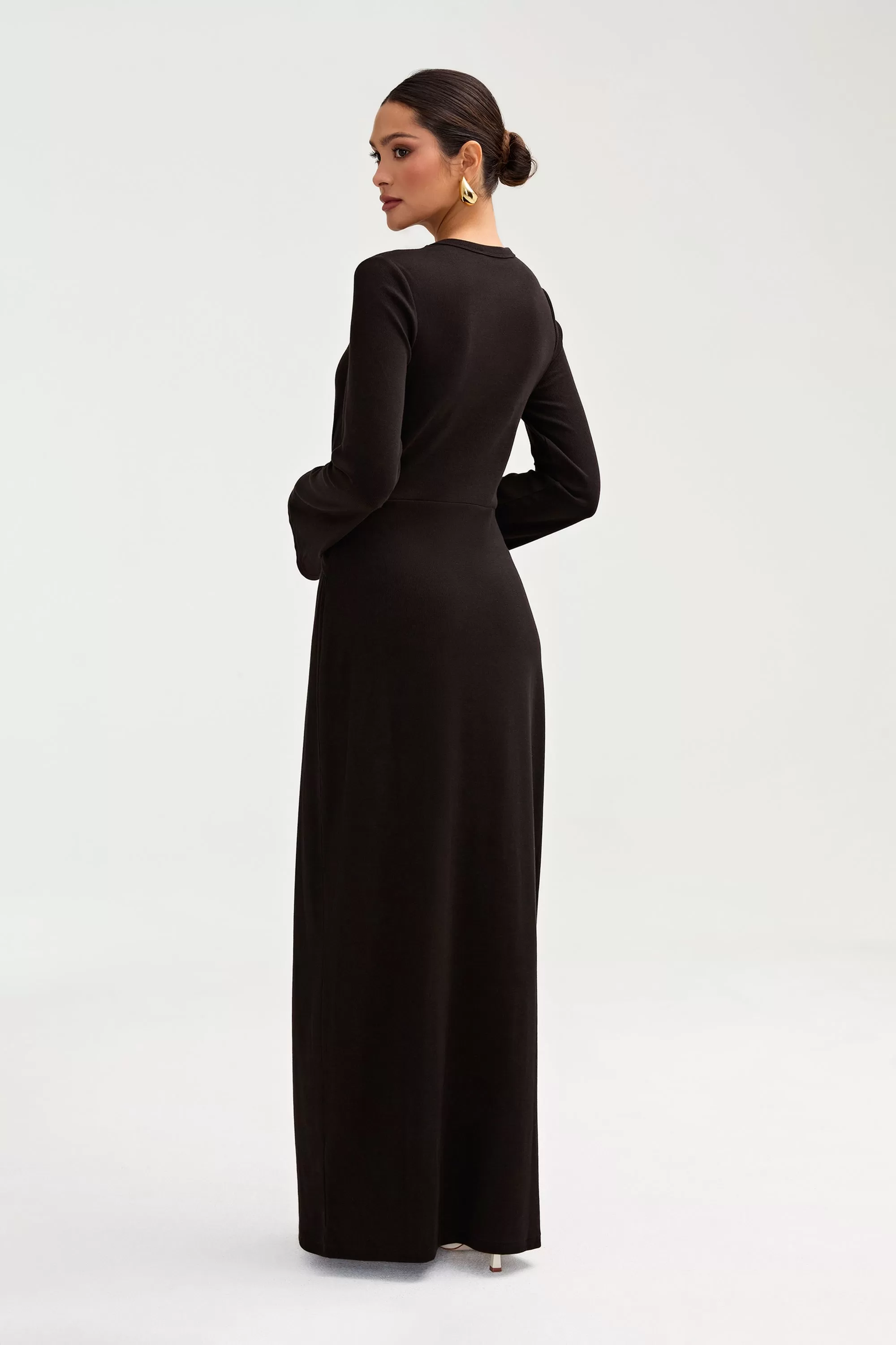 Aissia Ribbed Twist Front Maxi Dress - Black