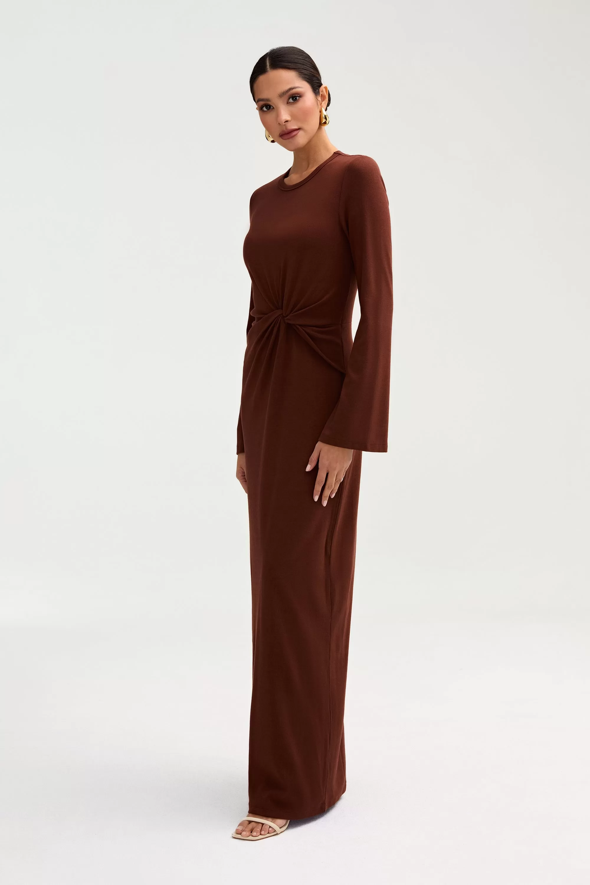 Aissia Ribbed Twist Front Maxi Dress - Chocolate