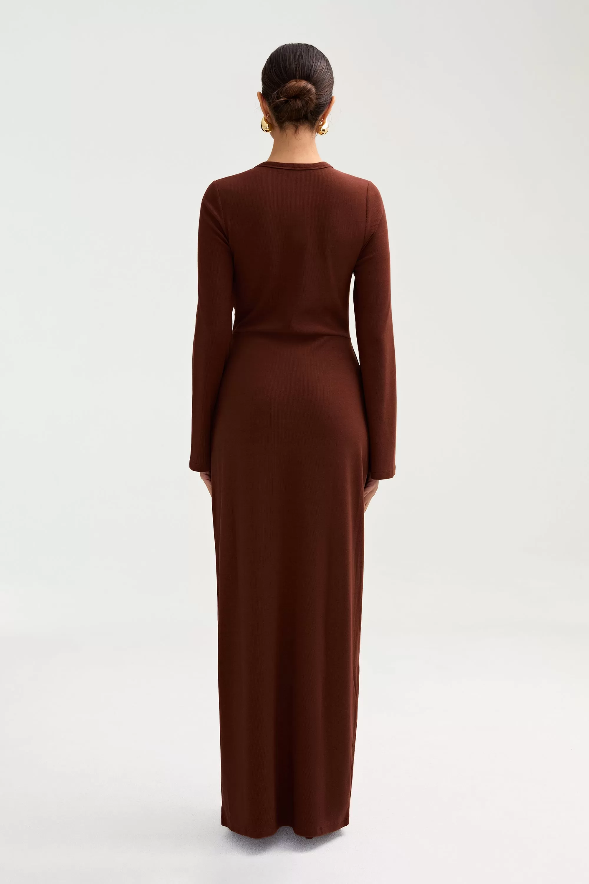 Aissia Ribbed Twist Front Maxi Dress - Chocolate