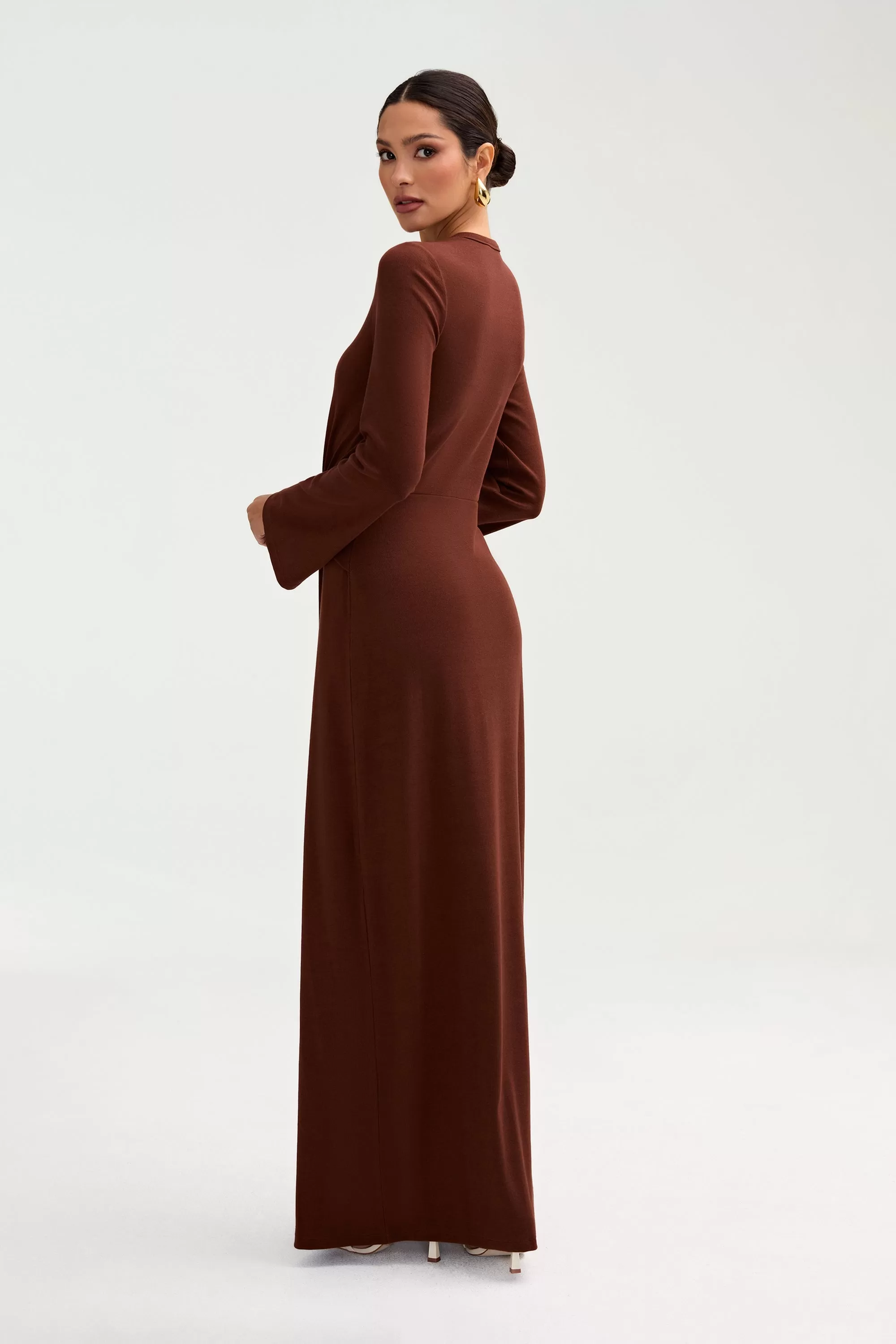 Aissia Ribbed Twist Front Maxi Dress - Chocolate