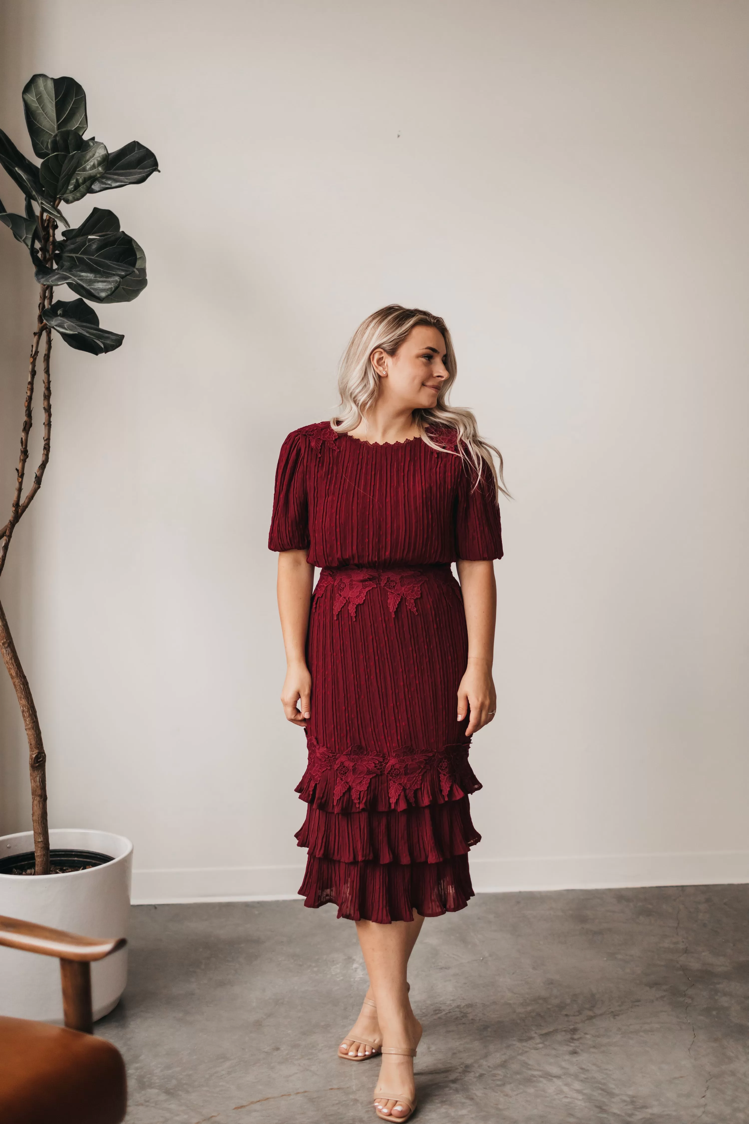 Alice Midi Dress in Burgundy