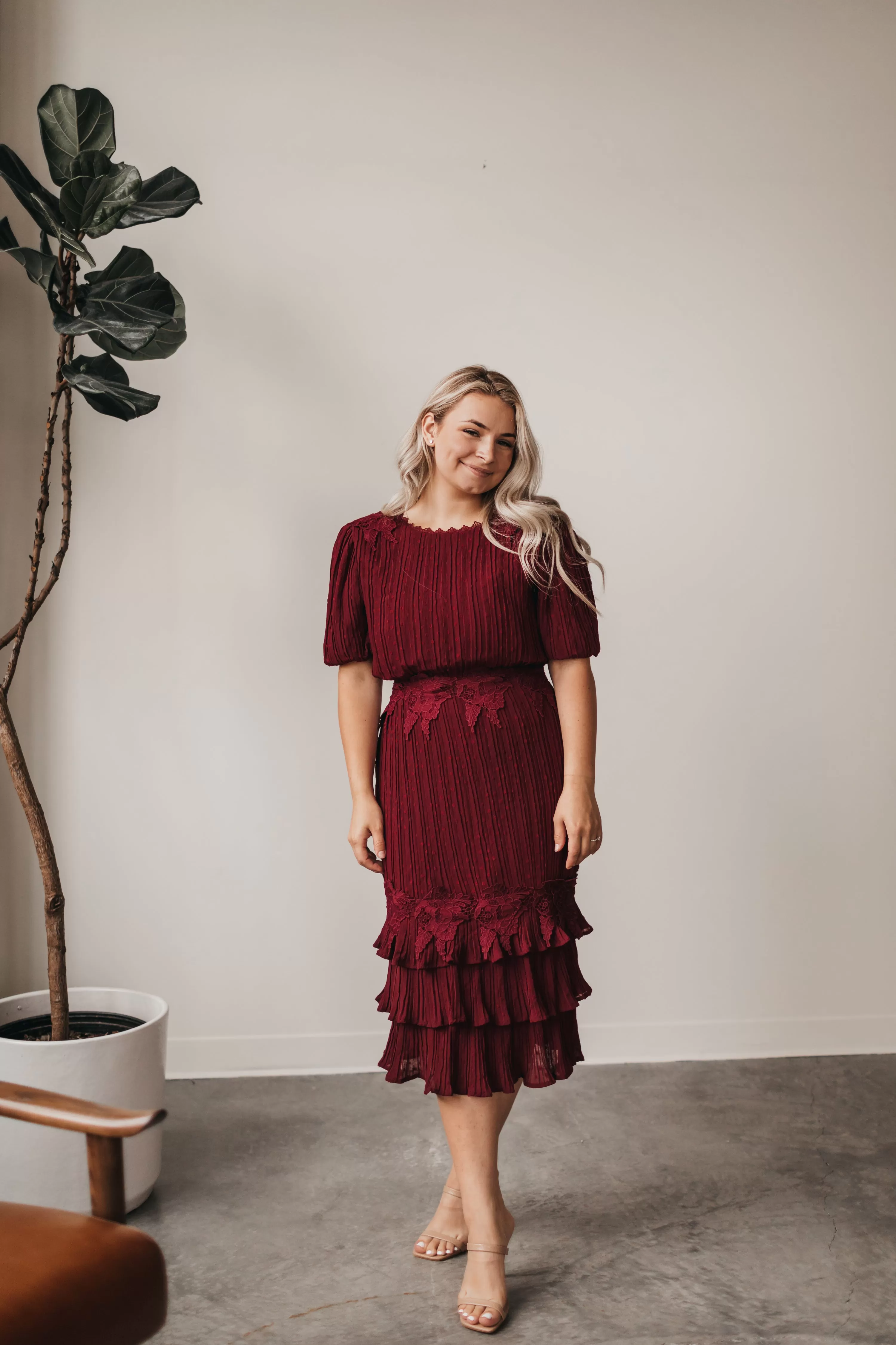 Alice Midi Dress in Burgundy