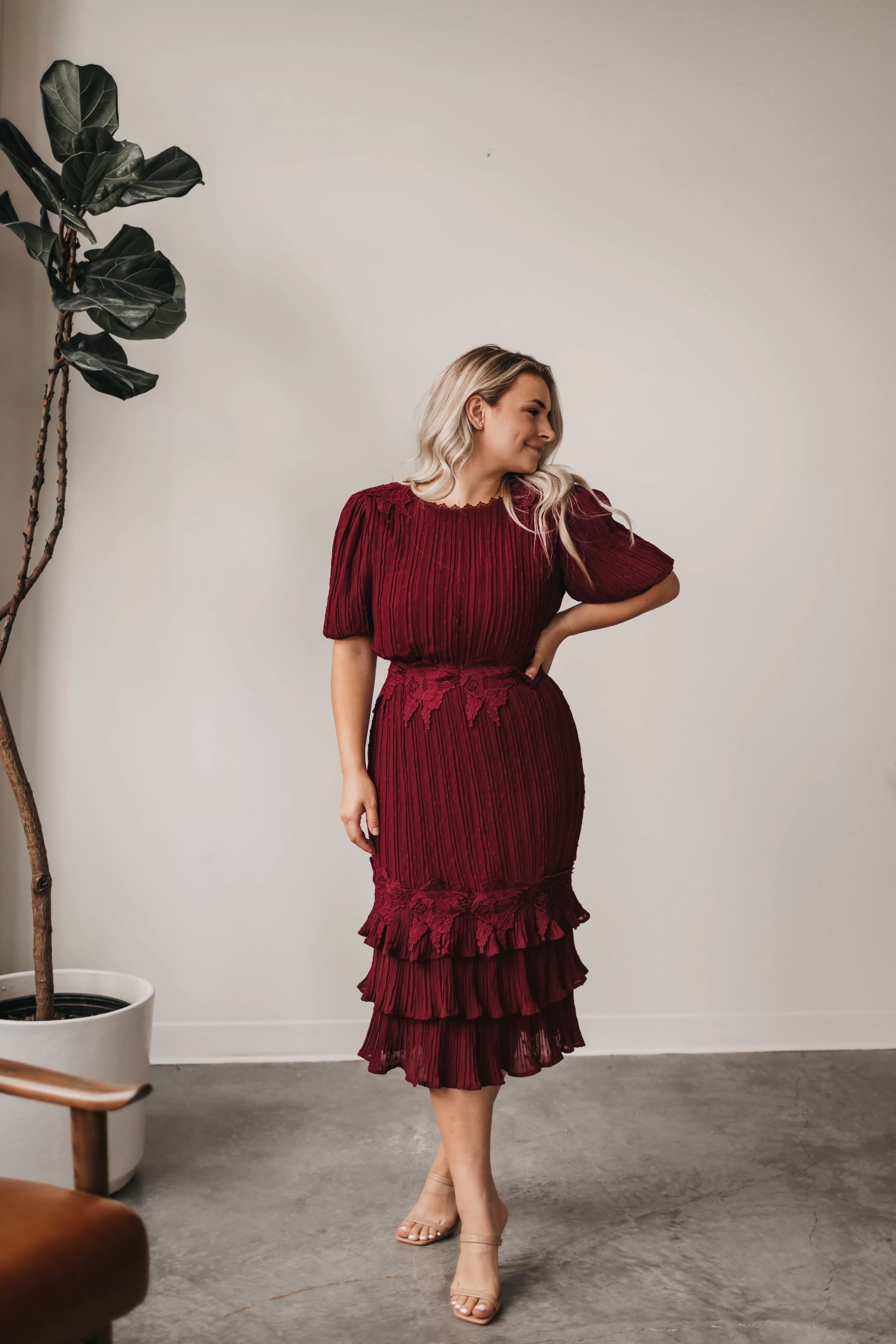 Alice Midi Dress in Burgundy