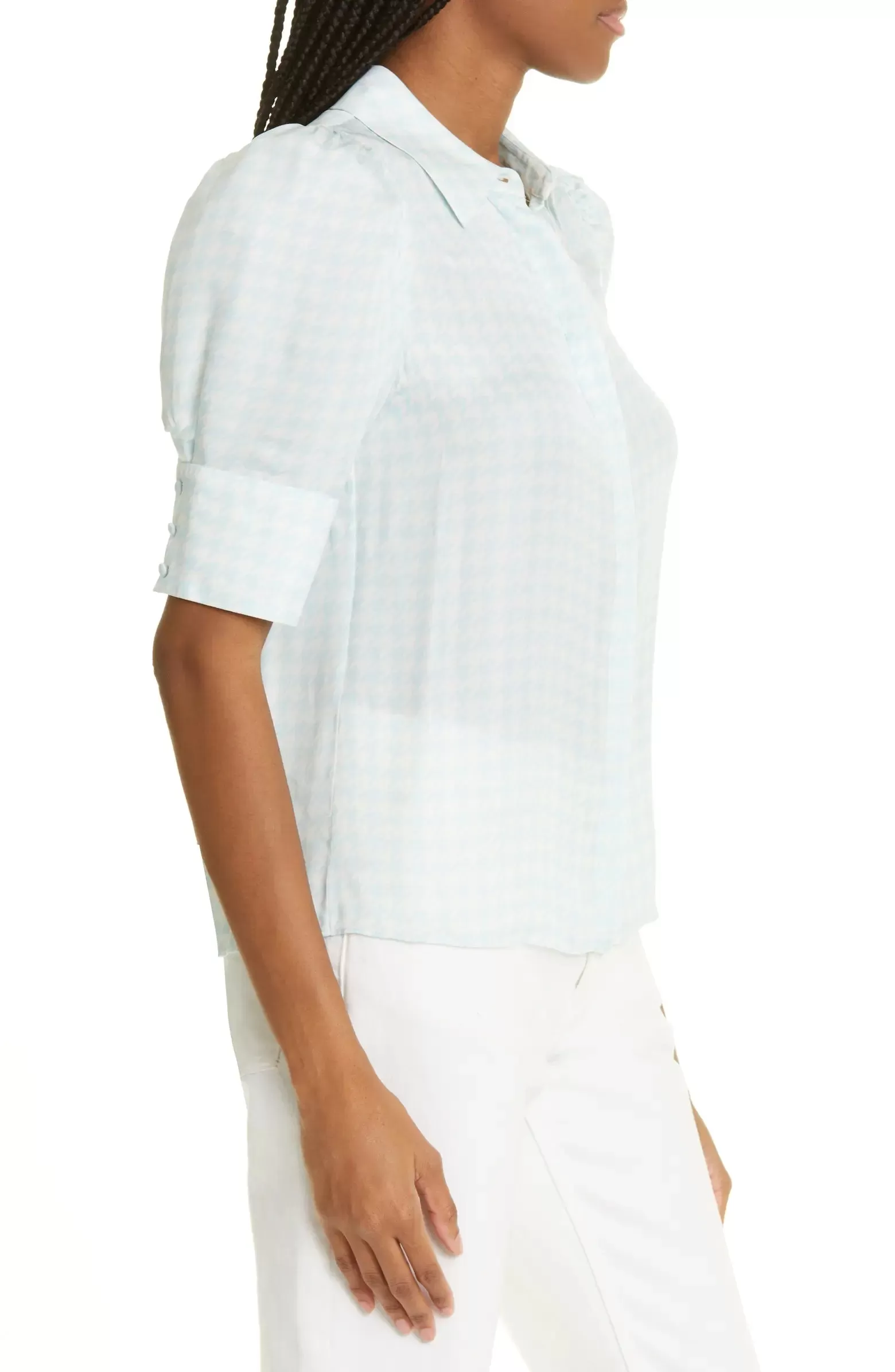 Alice   Olivia - Willa Houndstooth Puff Sleeve Blouse - Julep