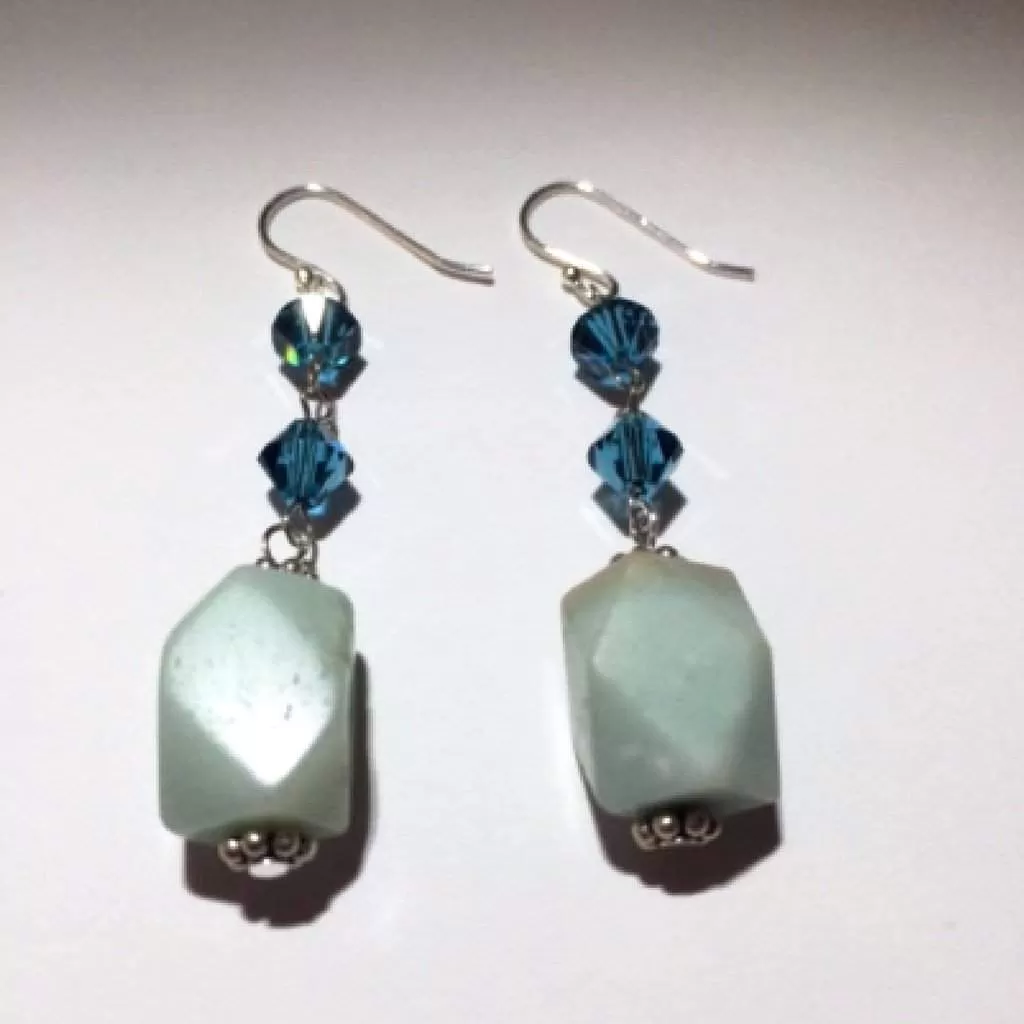 Amazonite and Blue Swarovski Crystals Dangle Earrings