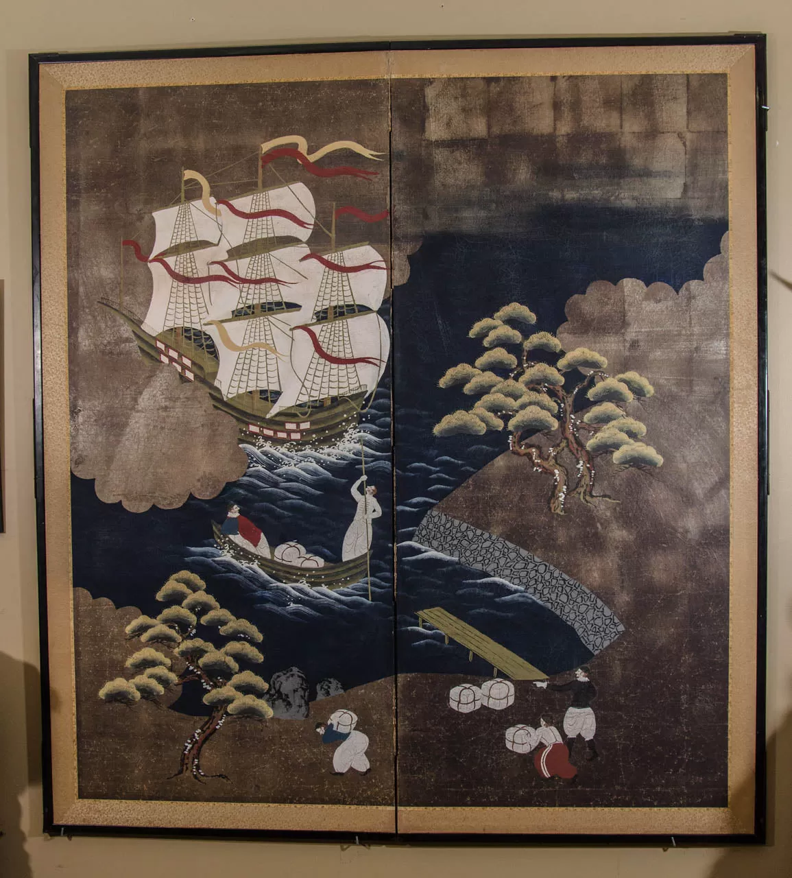 An Antique Japanese Namban Screen from the Meiji Period