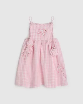 Angela Dress - Pink Gingham Birds