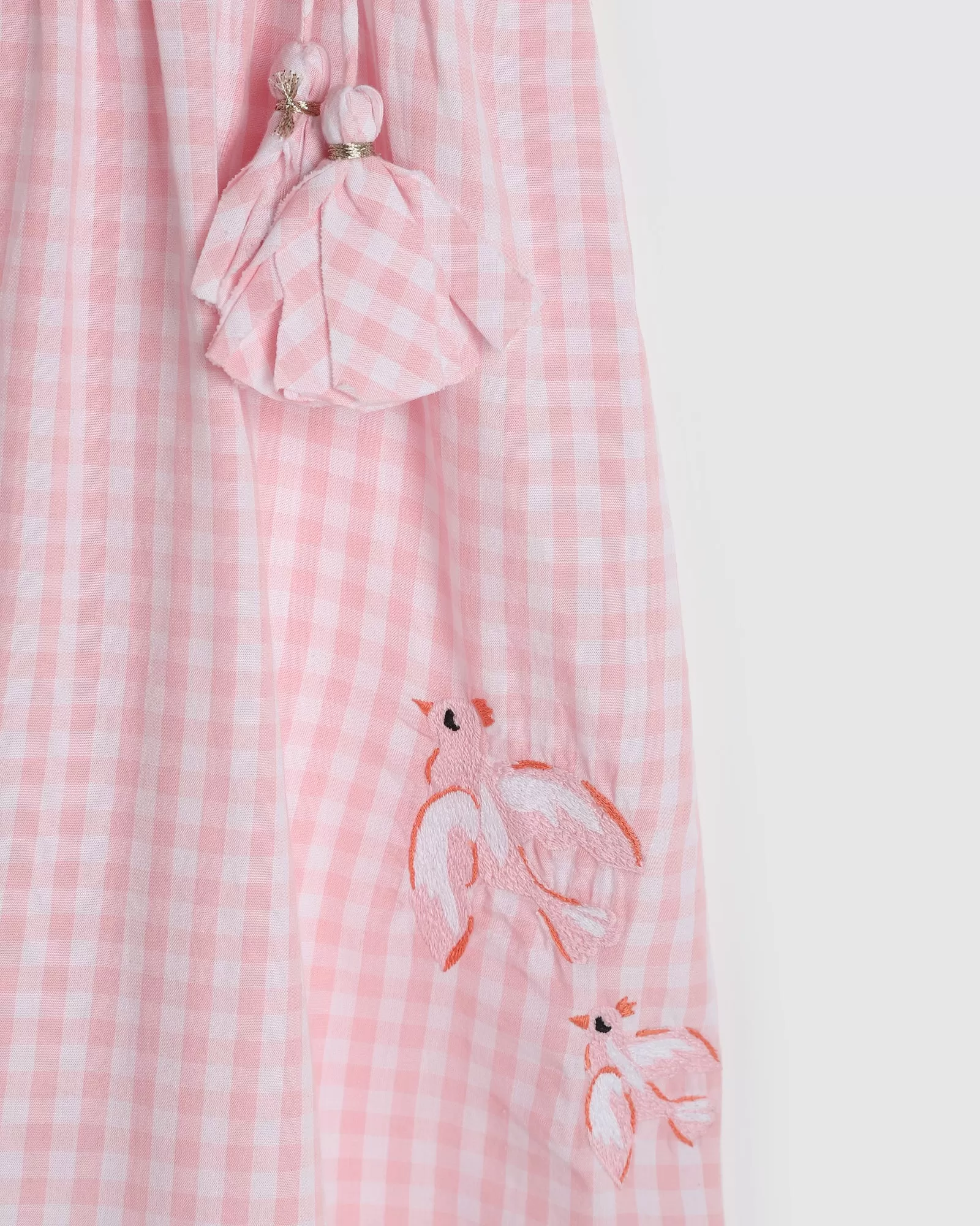 Angela Dress - Pink Gingham Birds