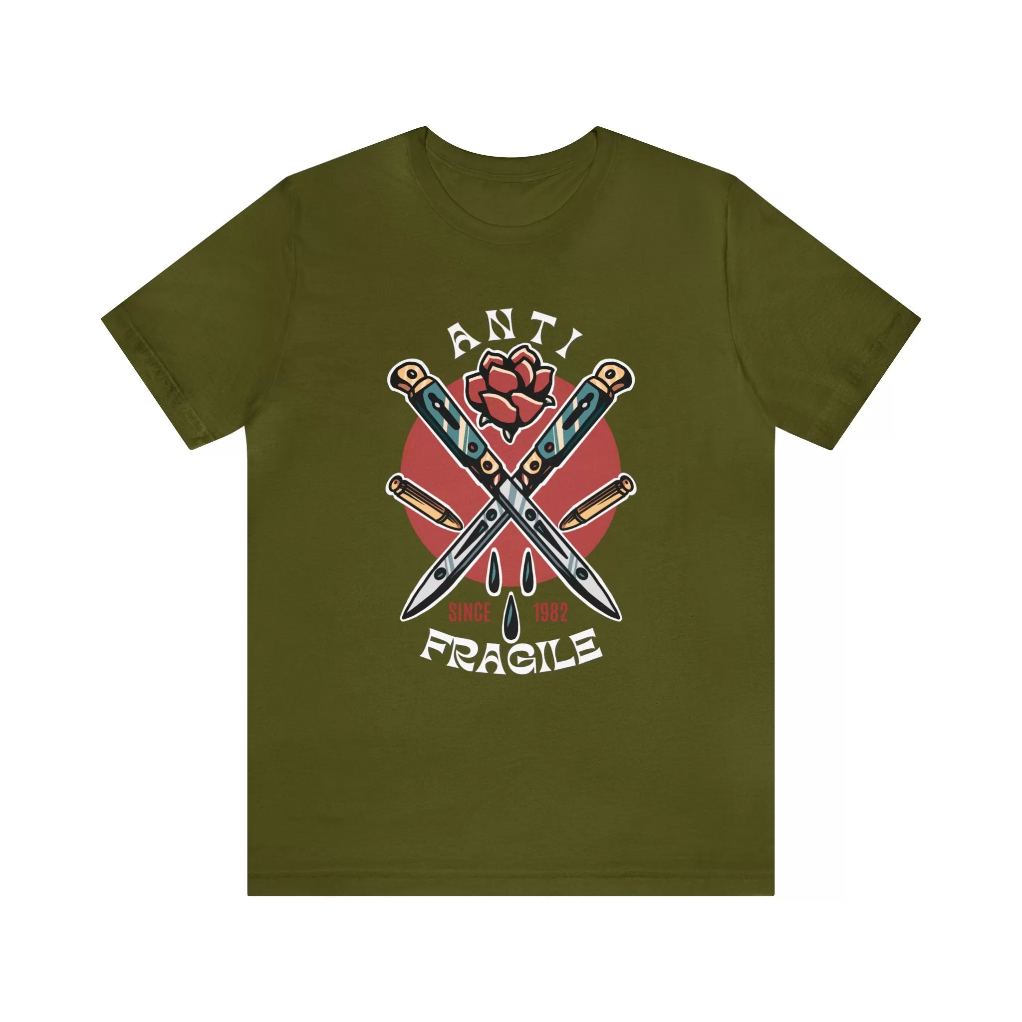 Anti Fragile Tattoo T-shirt / Switchblade Knife Rose Bullet Unisex Vintage Traditional Tattoo Tee Shirt / Punk Rock Clothing Tshirt